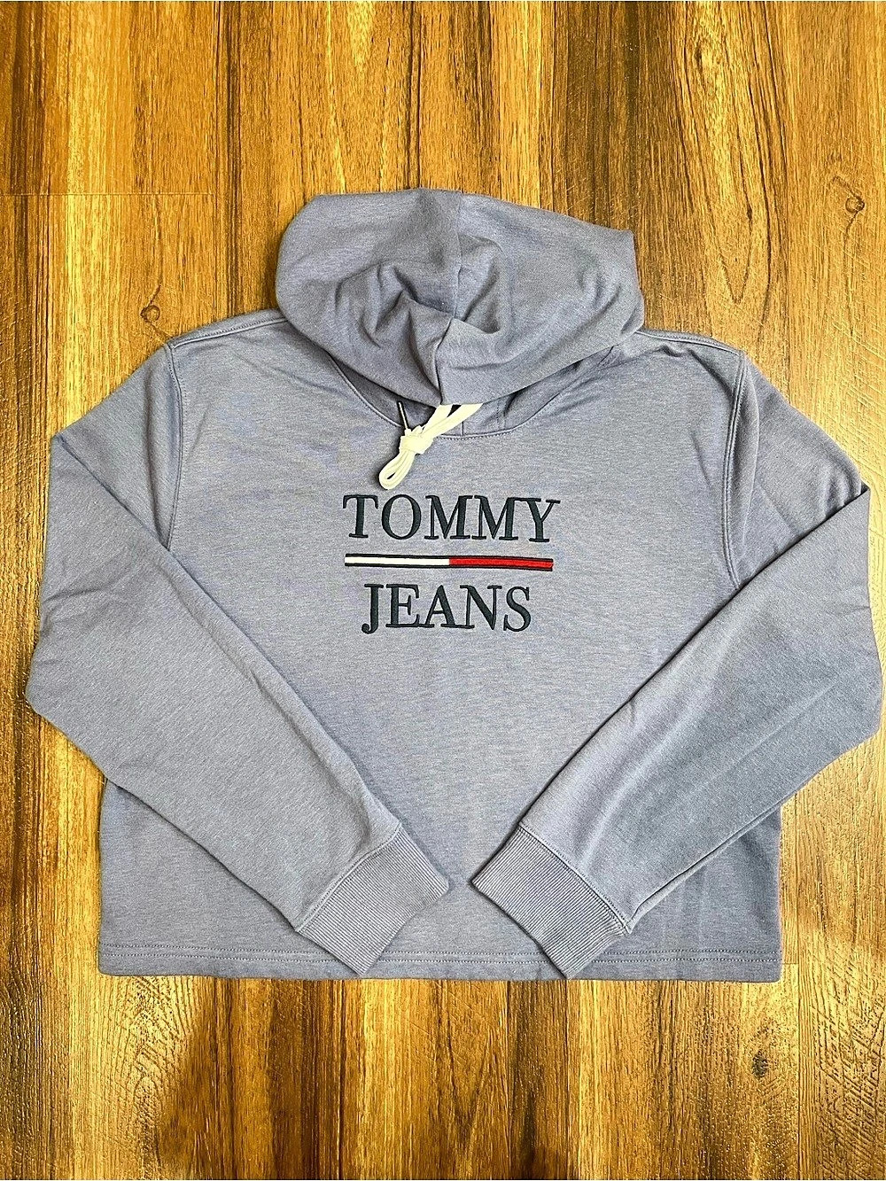 Tommy Jeans Purple Embroidered Logo Cropped Hoodie Size L